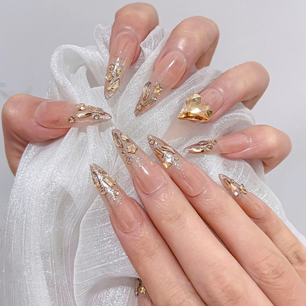 100 sztuk złoty szampan różne kształty wielokolorowy kryształ elegancki Rhinestone 3D Manicure zdobienie paznokci dekoracje Charms biżuteria