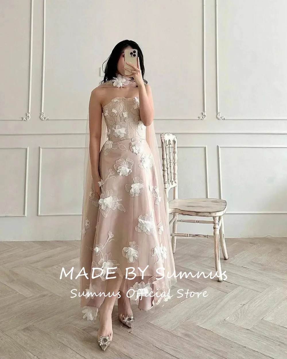 Sumnus A Line Prom Dresses Elegant Beading Flowers Lace Celebrity Party Dresses For Women Dubai Arabia Bridal Evening Dresses