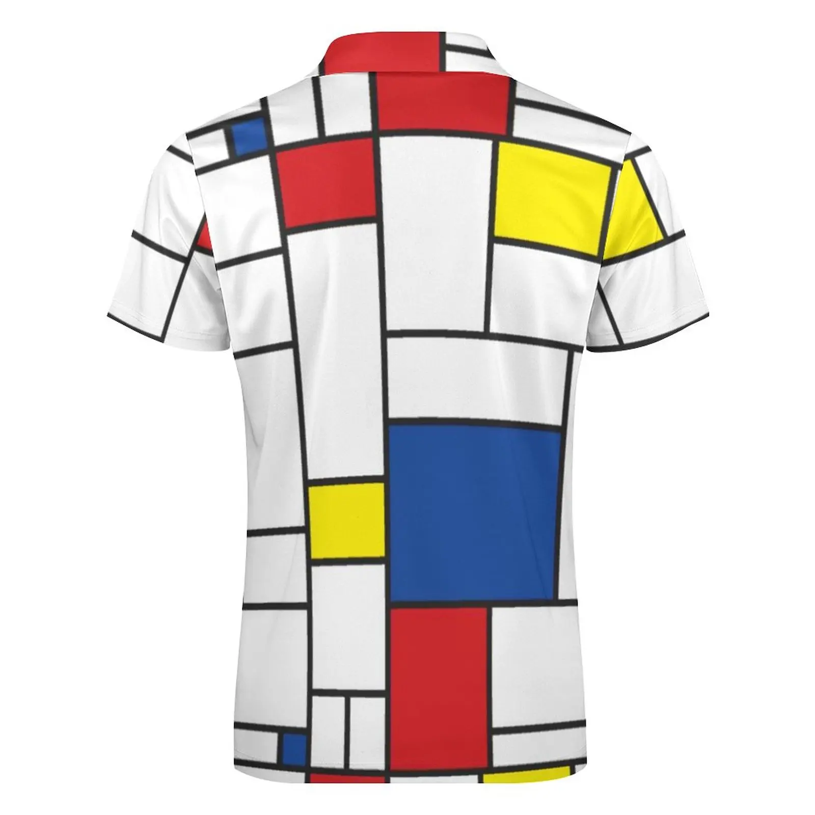 Retro Mondrian Plaid Casual T-Shirts Mondrian Modern Art Polo Shirts Collar Y2K Shirt Men Graphic Clothes 4XL 5XL 6XL