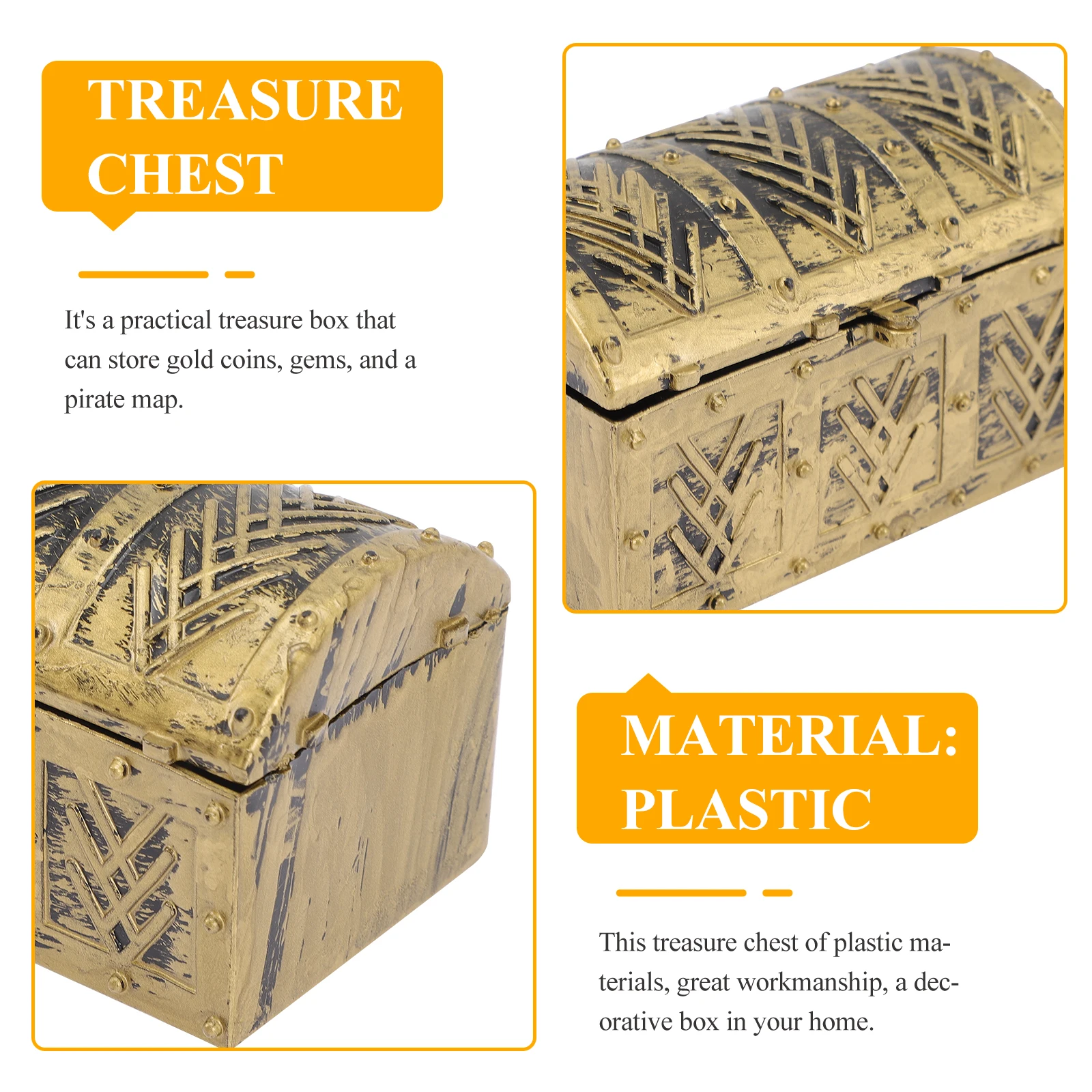 

4 pcs Pirate Treasure Chest Retro Plastic Boxes for Coins Gems Storage Home Decor Halloween Favors Child Jewelry Display Tool