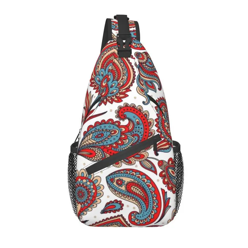 Vintage Ethnic Inspired Paisley Sling Chest Bag Bohemian Flowers Style Crossbody Shoulder Backpack for Men Traveling Daypack