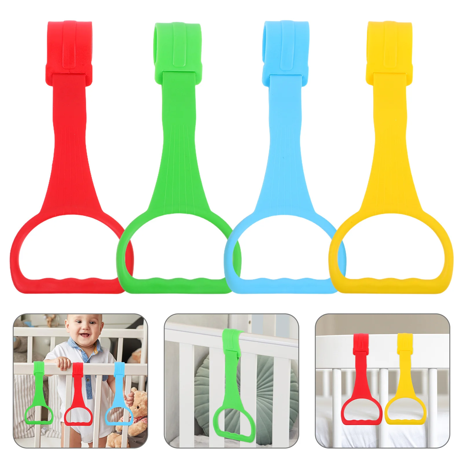 4Pcs Baby Pull Up Rings Walking Assistance Infant Toddler Crib Hanging Rings Playpen Pull Up Bars Bed Ring