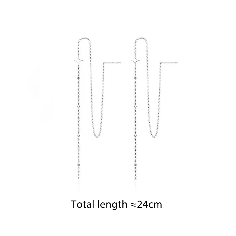 Silver Color Sparkling Star Ear Line Stud Earrings for Women Trendy Exquisite Fashion Jewelry Personality Accessories
