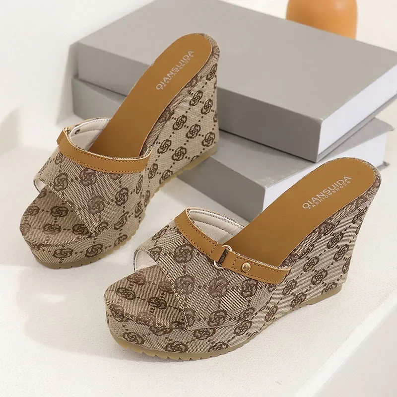 Brand Design Wedge Heel Sandals Women 2025 Summer Chunky Platform Mule Slippers Woman Sexy Super High Heels Sandalias De Mujer image 5