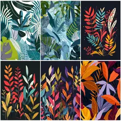 RUOPOTY Simple Painting By Numbers Leaf Picture Paint Kit Easy Acrylic Handiwork With Frame Diy Crafts Frame Wall Art Modern Oil