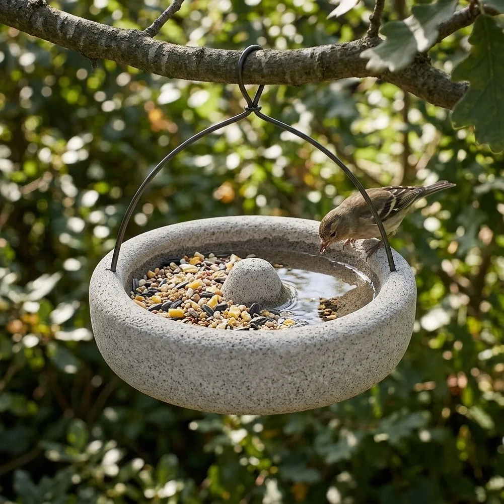 Outdoor Bird Feeding Bowl Crafted from Natural Pumice Stone 15 cm Diameter 4 cm Height for Backyard Bird Watching