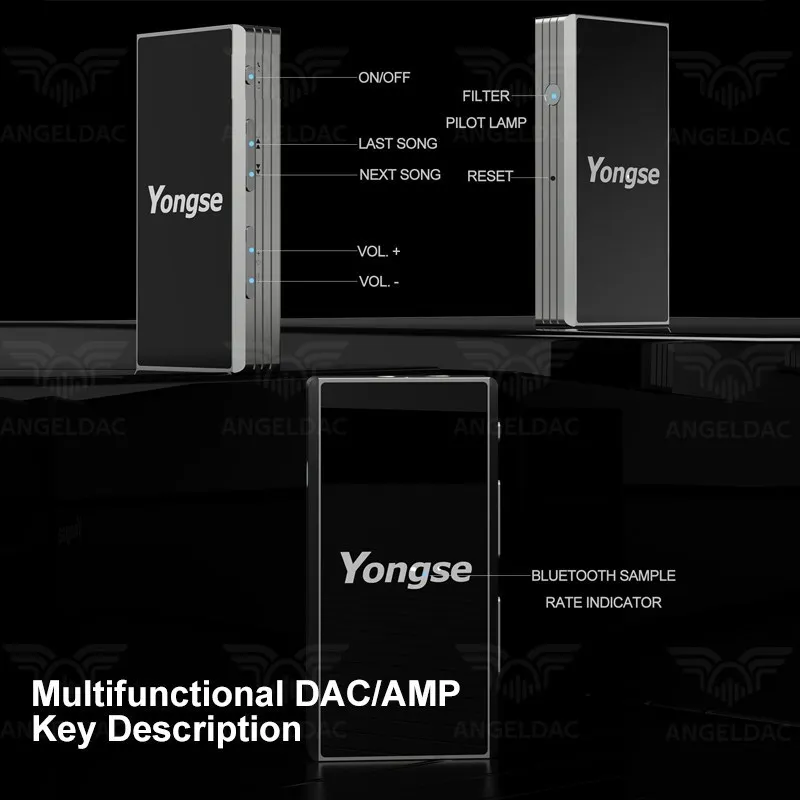 Yongse YS-B1 Portable Bluetooth DAC & AMP SA9137L+ES9038/ES9603 Dual Operational Amplifier Chip 3.5+4.4mm Output QCC5125 BT Chip