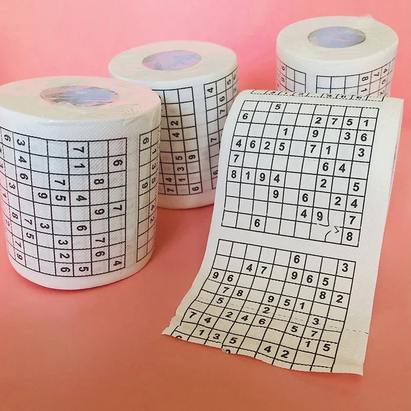 1PC Creative Sudoku Game Toilet Paper Games Roll Paper Towel Tenacity Durable Funny Printed Toilet Paper Bathroom Accessories