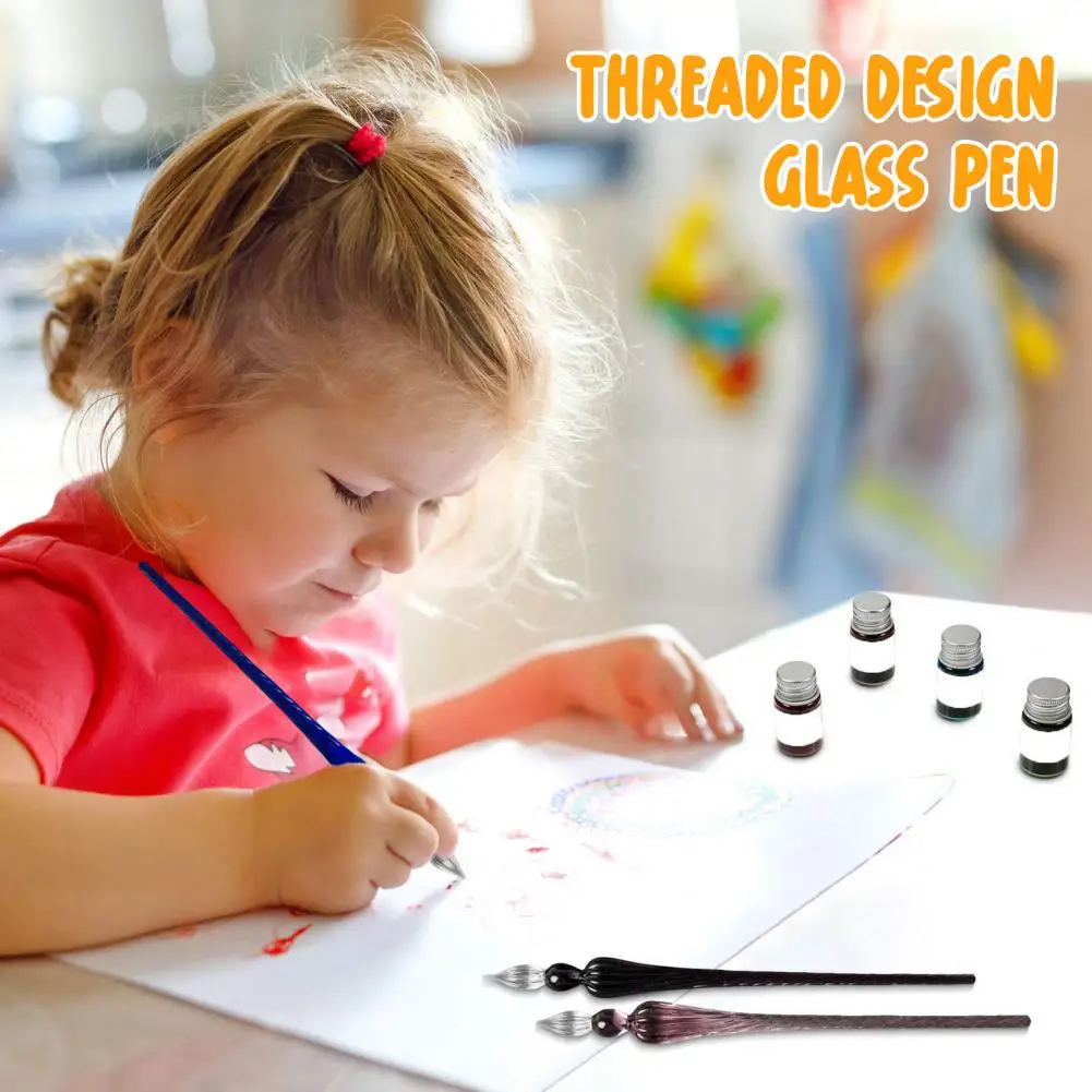 Стеклянная ручка 18,5 см, каллиграфия, комиксы, живопись, красивые цветные эффекты, ручка для погружения, гладкие линии, резьбовой дизайн, офисная ручка для погружения чернил
