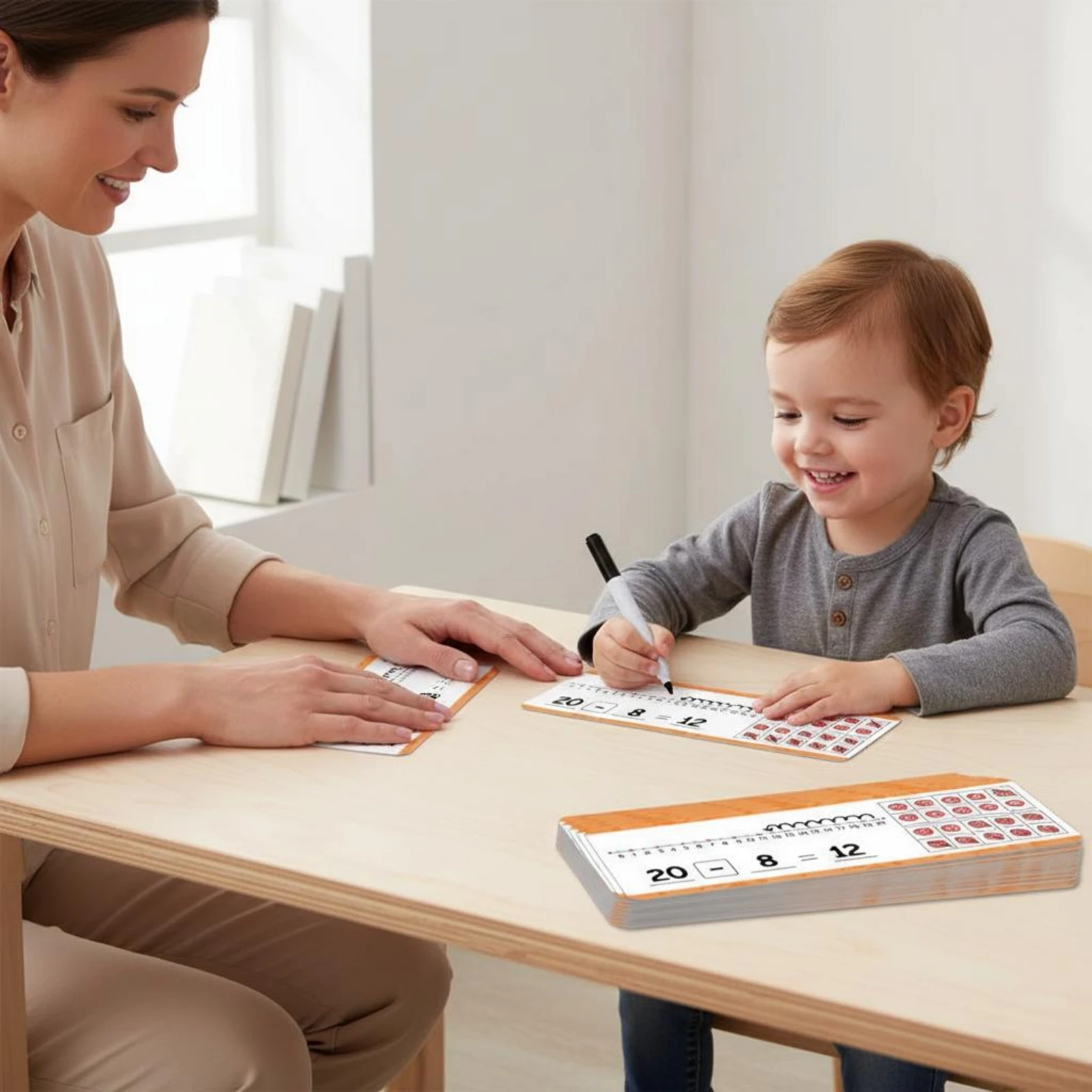 16 Pieces Number-Line Cards Double-Sided Addition Practice Cards School Aid Laminated Coated Paper for Children, Classroom