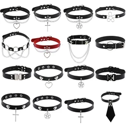 Halloween Emo Cosplay Black Goth PU Leather Choker Chain For Women Men Punk Collar Round Heart Bell Belt Necklaces Y2K Jewelry