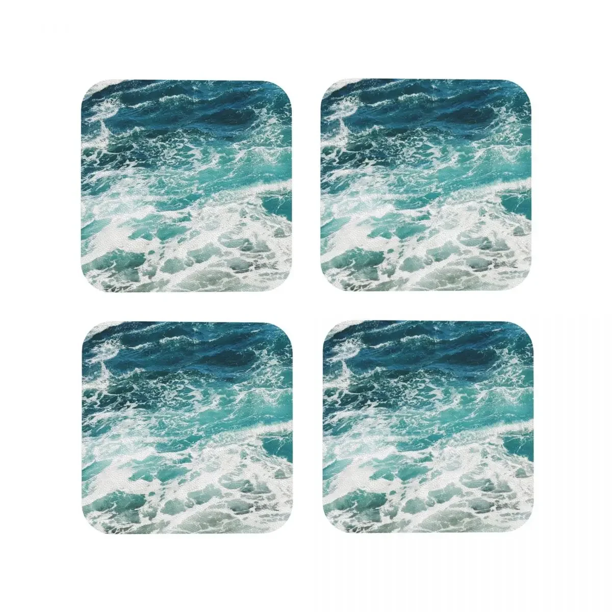 Blue Ocean Waves Coasters Coffee Mats Leather Placemats Mug Tableware Decoration & Accessories Pads for Home Kitchen Dining Bar