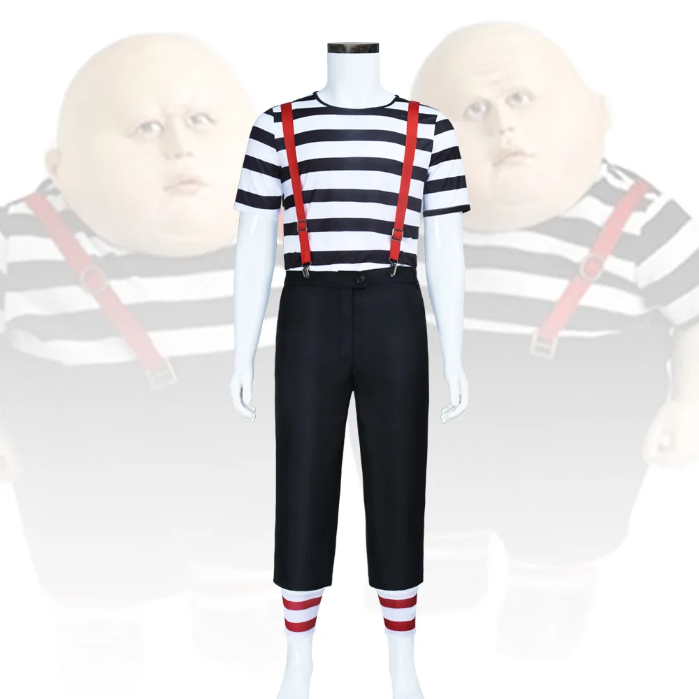 

Men Tweedle Dum Tweedle Dee Cosplay Costume Black Striped T-shirt Halloween Carnival Cosplay Twin Fat Brothers Clothes