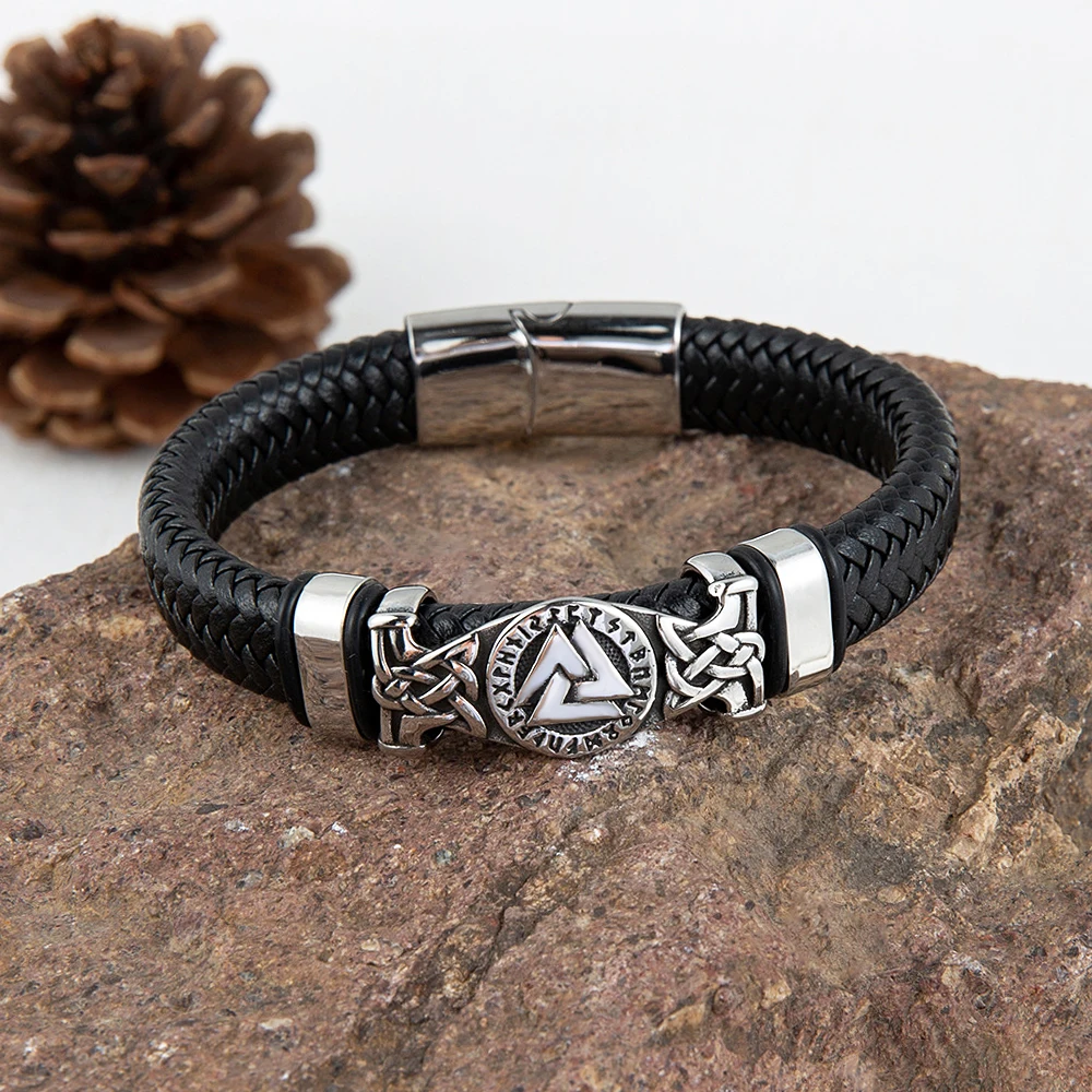 Nordic Viking Celtic Knot Valknut Stainless Steel Bracelets For Men Women Fashion Vikings Leather Bracelet Amulet Jewelry Gifts