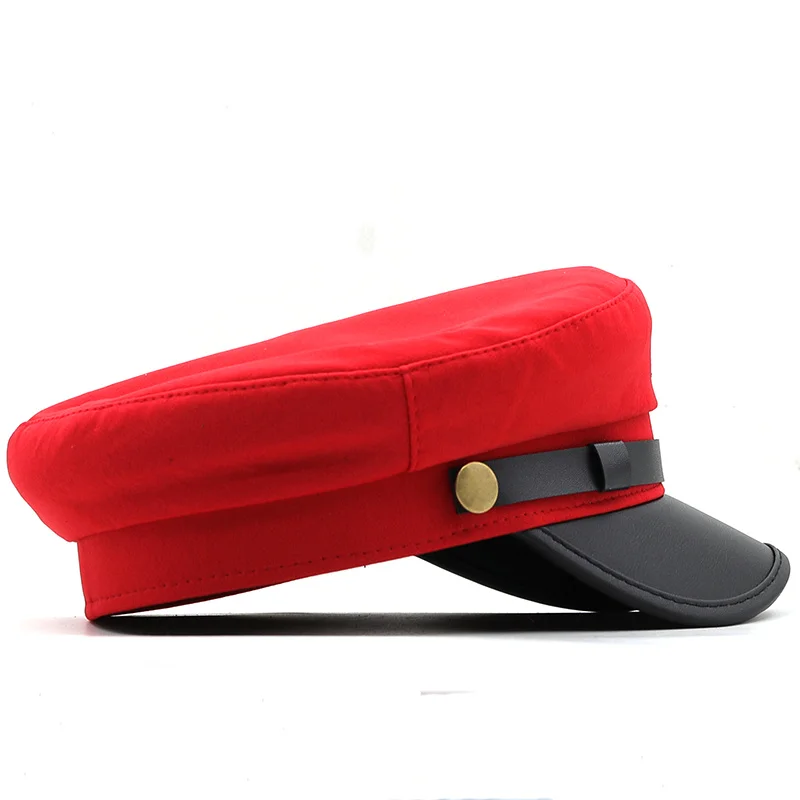 Casual Summer Military Caps Woman Cotton Beret Flat Hats Captain Cap Trucker Vintage Red Black Dad Bone Male Women\'s Leather Hat