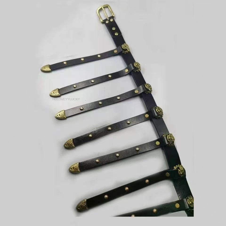 Vintage Hanfu Leather Belt For  Men Women Chinese Ming Dynasty Metal Belt Round Neck Gown Hanfu Accessories Hanfu Belt