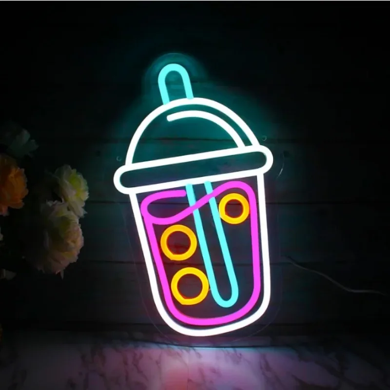 Neon fajny Bubble Tea światło neonowe LED uroczy filiżanka do mleka i herbaty wystrój ścian Bar kawowy sklepy deserowe restauracje (15 "x 9.4")