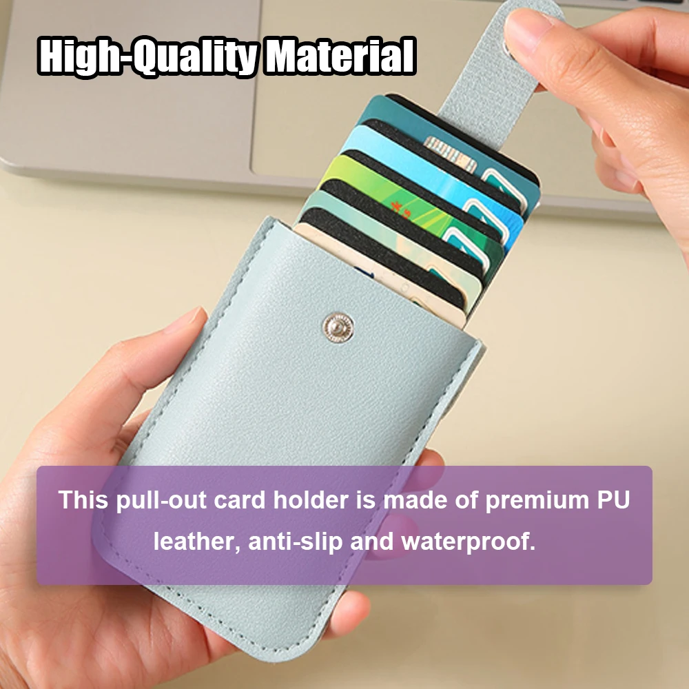 Stackable Pull-Out Card Holder Multi-Card Slots Credit Card Holder PU Leather  Business Card Holder with Snap Buttons