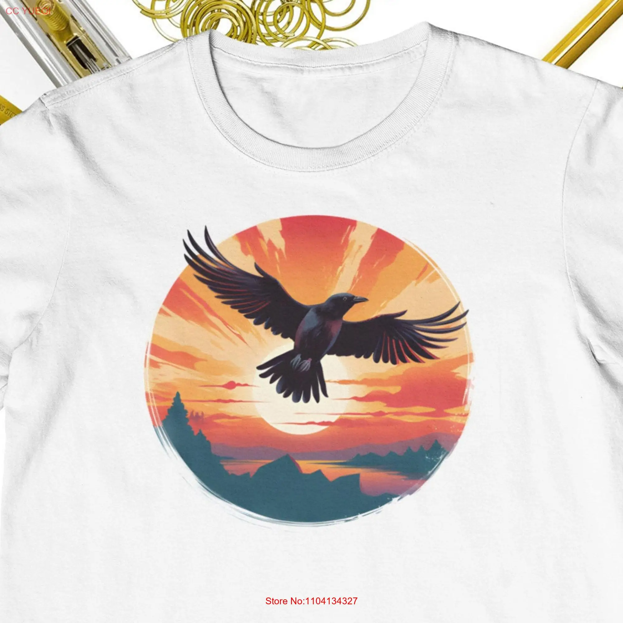 flying bird T Shirt Sunset Midjourney Soaring eagle Retro shirts long or short sleeves