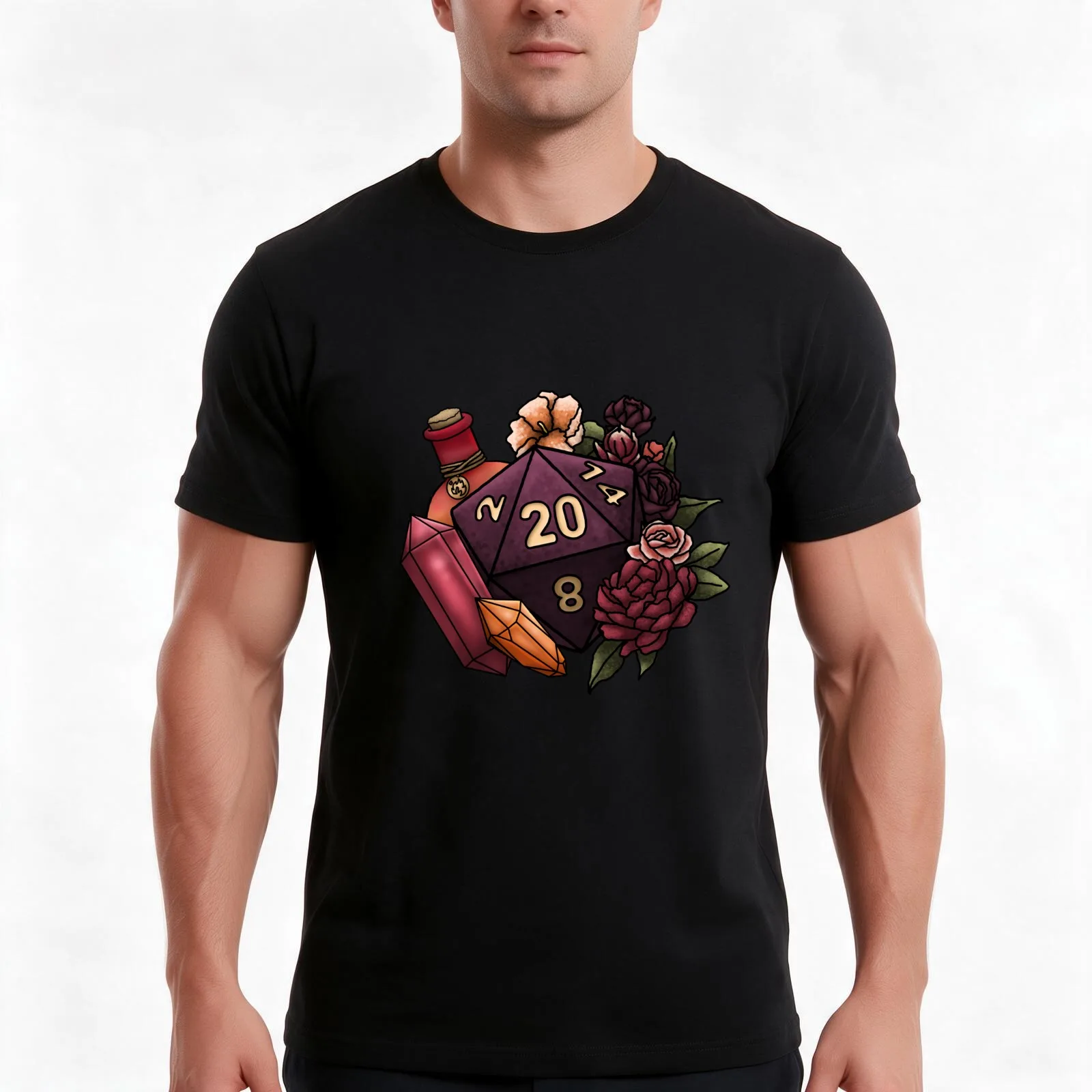 Sorcerer Class D20 - Tabletop Gaming Dice T-Shirt, Summer Casual Cotton Tee, Oversized Streetwear Tops, Vintage Graphic Print