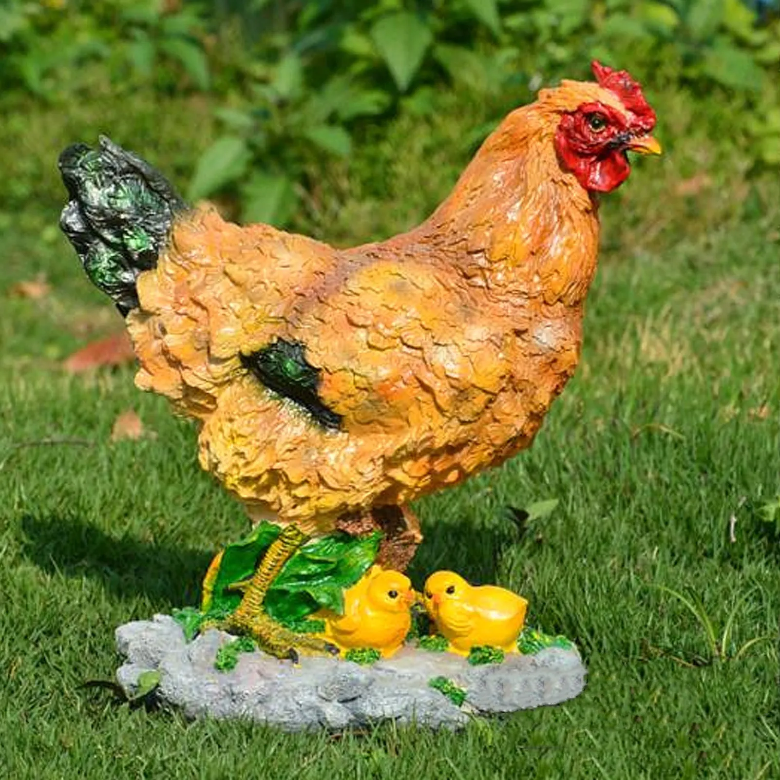 Hen Garden Statue With Small Chicks Hen Fairy Garden Accessories Resin Chick Hen Figurine For Landscape Desk Decor