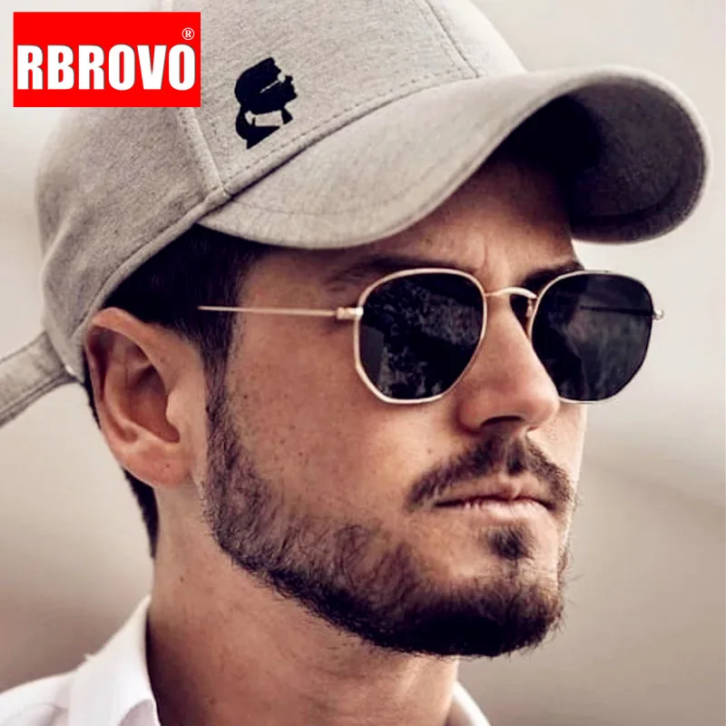 RBROVO 2023 Metal Vintage Sunglasses Men Luxury Brand Polygon Glasses Men/Women Designer Eyewear Men Oculos De Sol Masculino