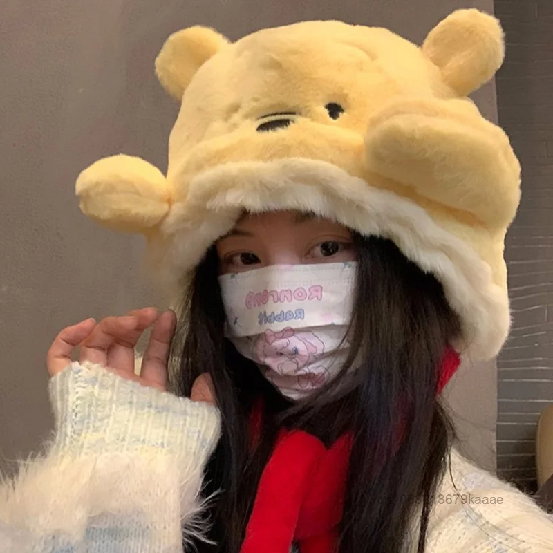 Disney Winnie The Pooh Women\'s Winter Furry Hat Fashion Cute Cartoon Ear Protection Plush Hat Y2k Sweet Soft Girl Style New Hat