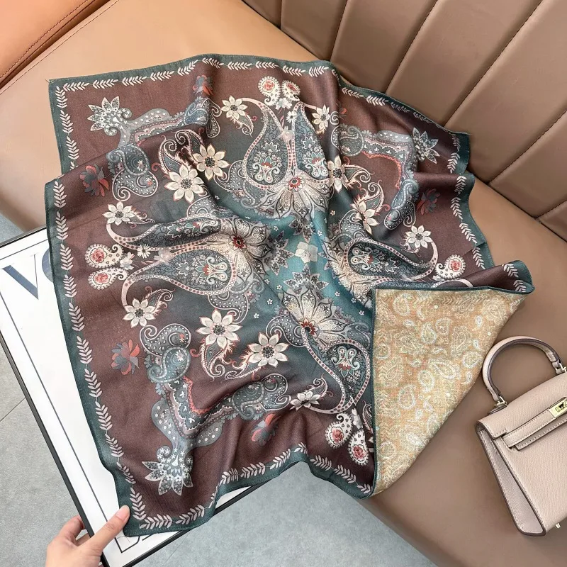 Velvet 70cm Square Scarf Double Sided Different Color Cotton Linen Feel Fashion Shawl Neck Kerchief For Spring Autumn