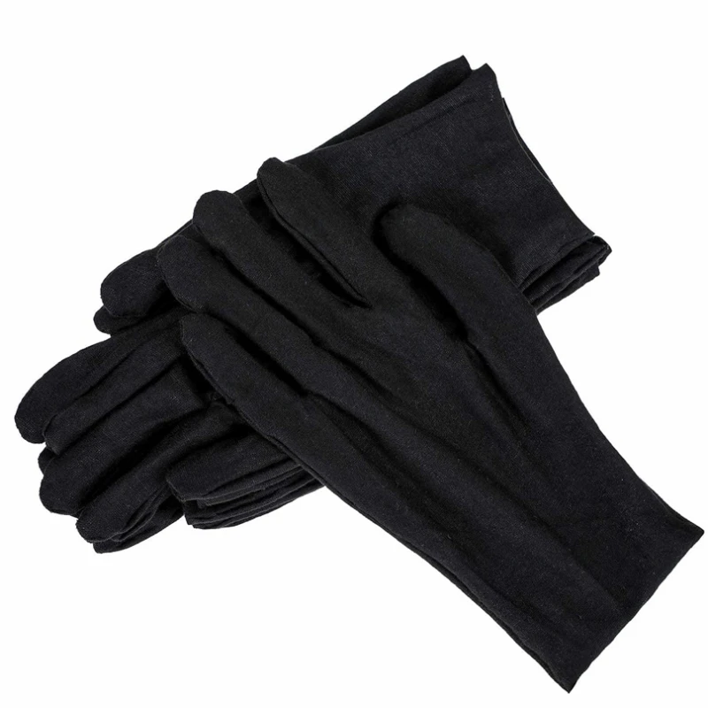 Black Cotton Gloves Washable Moisturizing Gloves for Dry Hands Working Jewelry Inspection Serving Spa Coin Art Handling Gloves