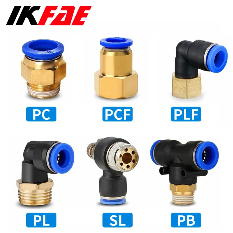 Pneumatic Air Connector Fitting PC/PCF/PL/PB/PLF 4/6/8/10/12mm Thread 1/8 1/4 3/8 1/2 Hose Tube Fittings Pipe Quick Connectors