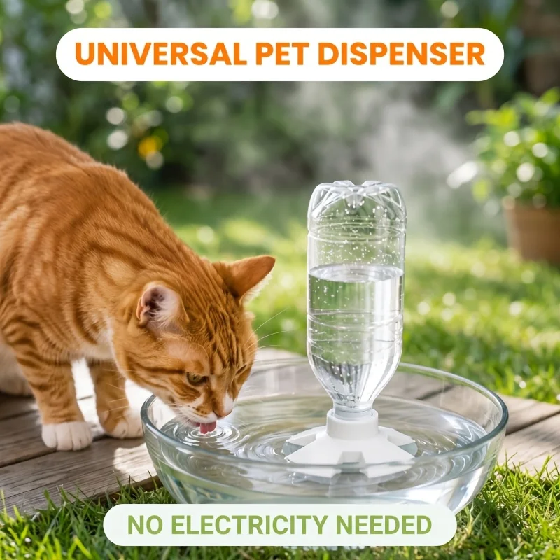 Portable Pet Water Dispenser Base Gravity Auto Refill Adapter Fits Any Bottle and Bowl for Dogs Cats Outdoor