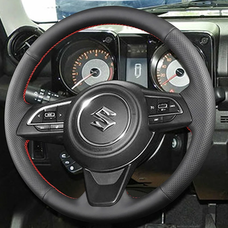 

Сшитый вручную нескользящий черный чехол на руль из натуральной кожи для Suzuki Jimny 2023 2024, аксессуары для салона автомобиля