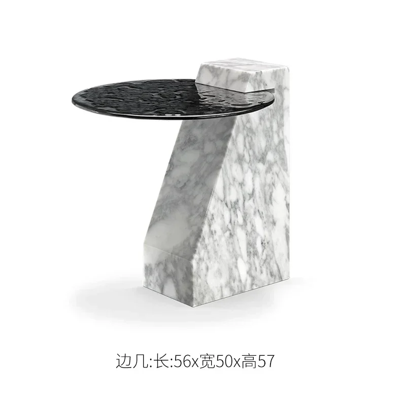 Italian Light Luxury Tempered Glass round Table Combination Model Room Living Room Corner Table Furniture