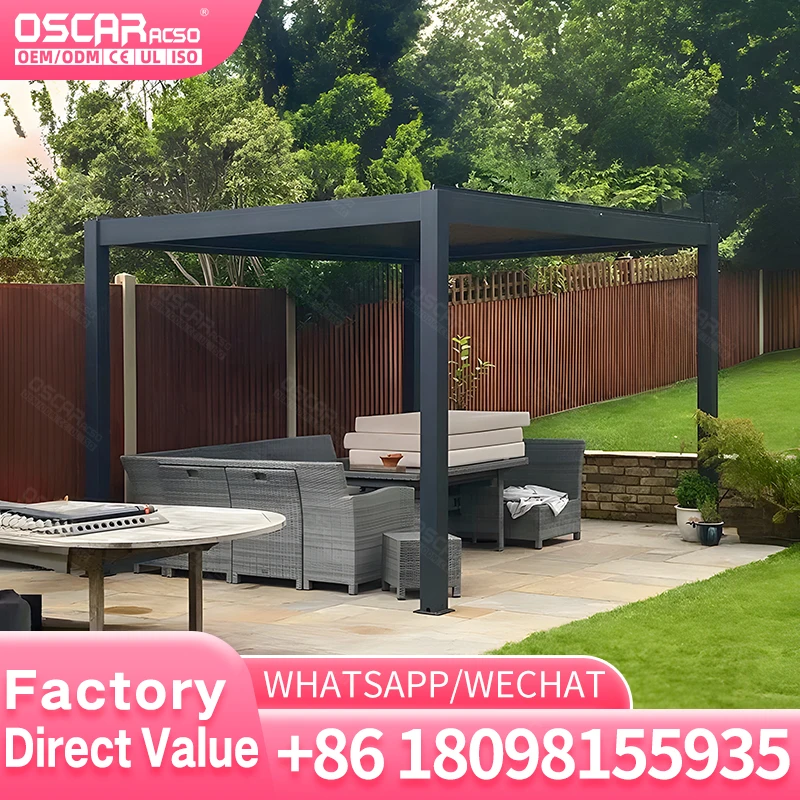 Aluminum Alloy Pergola with Remote Control Retractable Canopy for Garden Patio Deck Customized by Factory