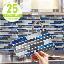 25PCS Blue Gray Crystal Tile Stickers Marble Pattern 3D Effect Crystal Kitchen Wall Stickers Waterproof & Oil Resistant Kitchen