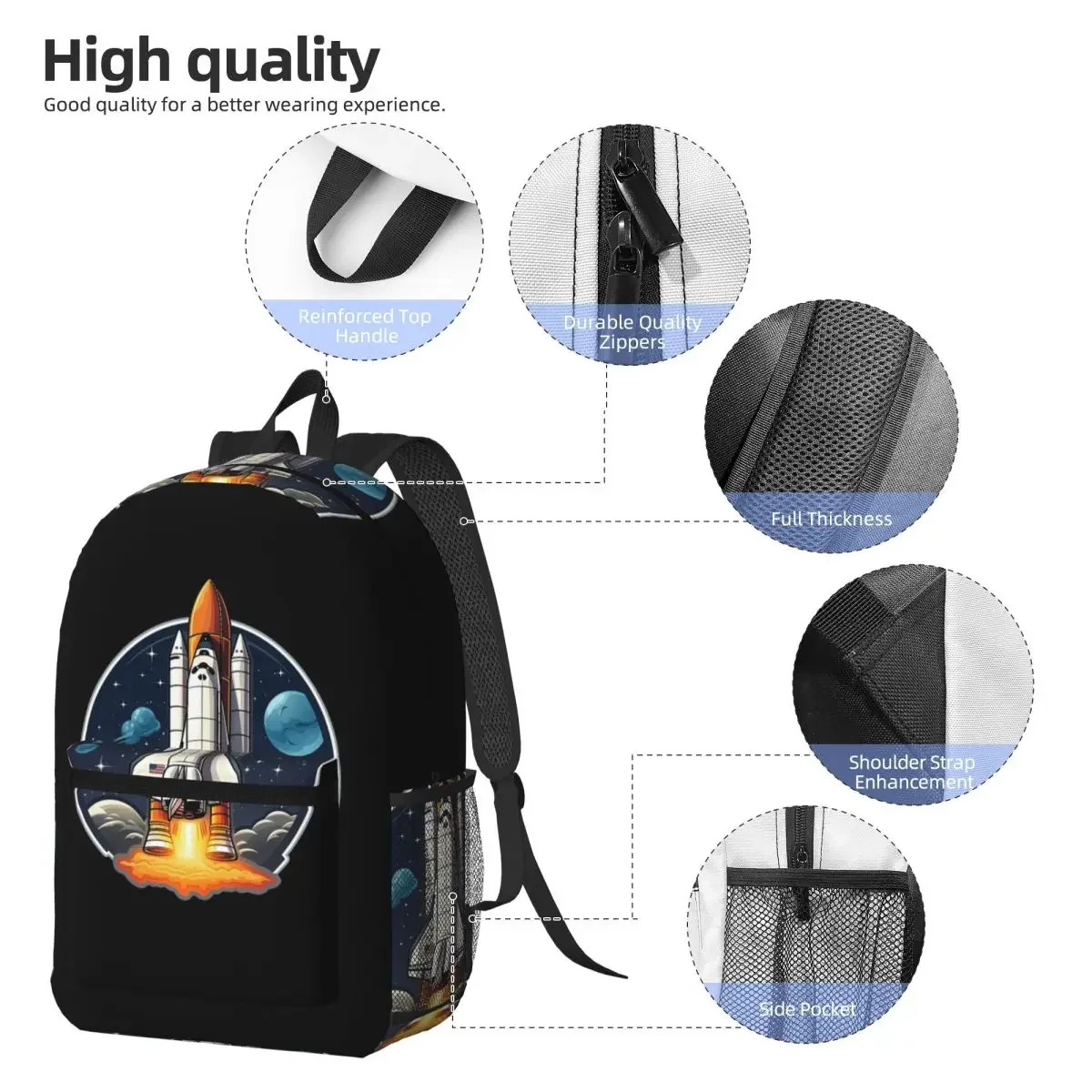 Space Shuttle Rocket Backpack Daypack Large Capacity Kids BookBag School Bag Shoulder Bags for Men Women