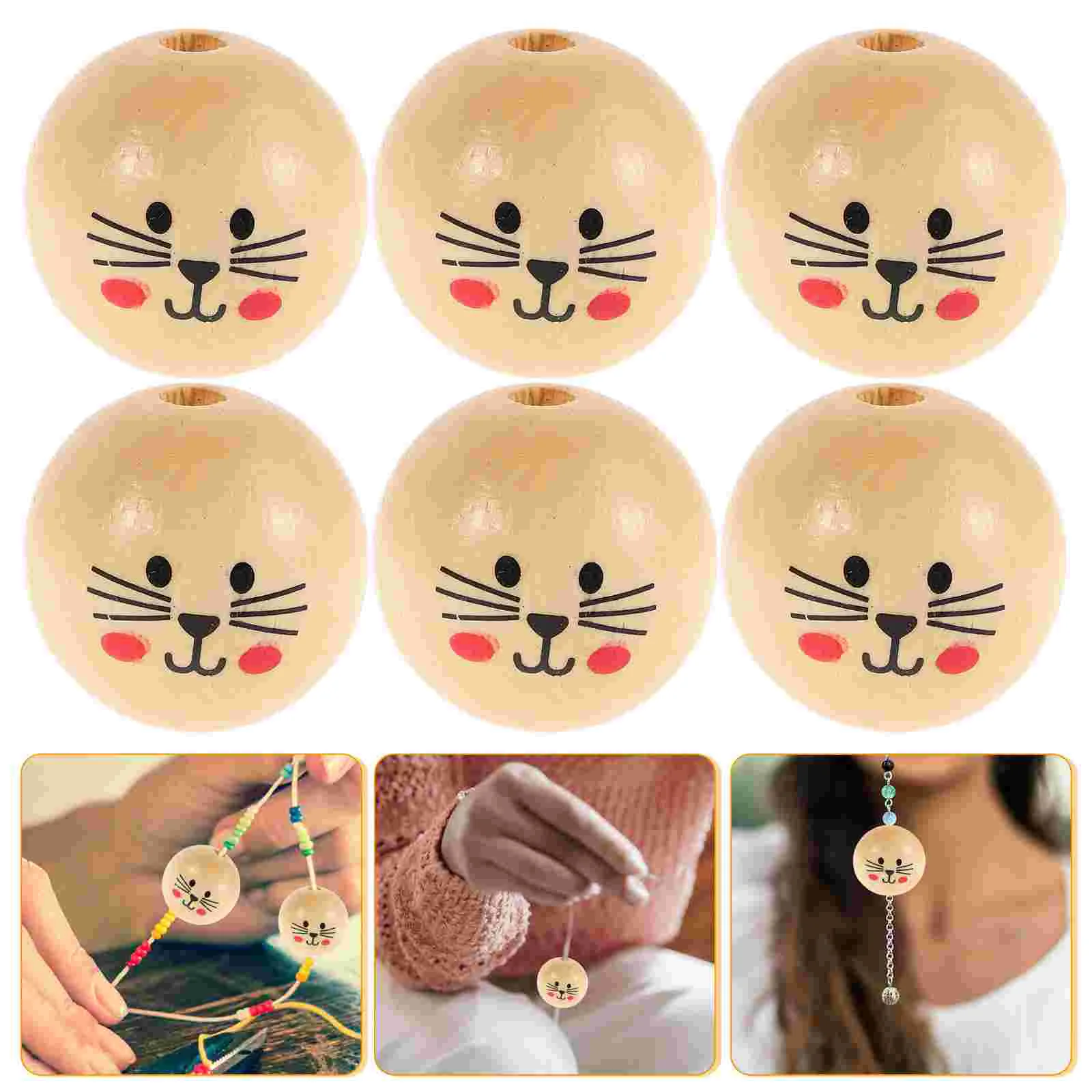 

20 Pcs Cat Wooden Beads Craft with Holes Garlands Bracelet Round Bulk for Bracelets Making Spacer Jewelry Crafts Wreath Flower