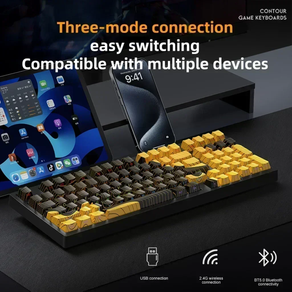 APAYADO K98 Tri-Mode mechanisch toetsenbord Hot-swappable batterij met hoge capaciteit RGB-verlichting