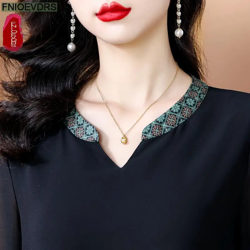 M-3XL Loose Clothes 2024 Women European Fashion Elegant Black Shirt Casual Tunic Belly Peplum Embroidery Tops And Blouses