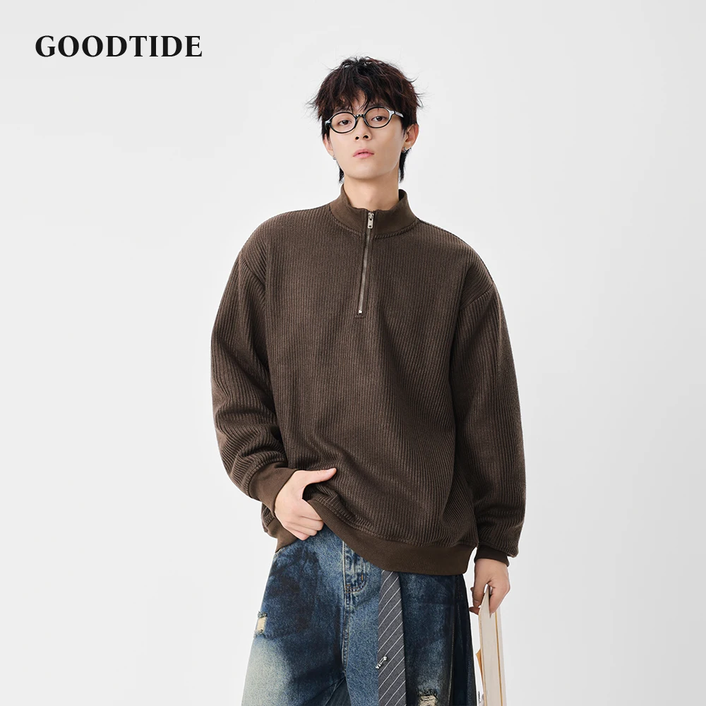 2025 شتاء جديد كم طويل قلنسوة بسحاب الرجال عادية فضفاض الراقية محبوك الصوف ملابس خارجية موضة مريحة الشارع الشهير