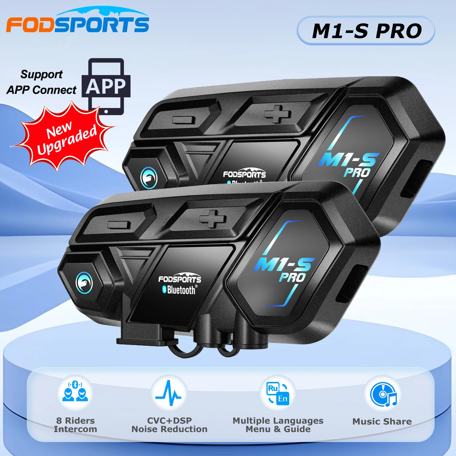 Fodsports M1-S Pro auriculares Bluetooth para casco motocicleta intercomunicador 10 conductores 2000m Intercomunicador inalámbrico Moto, conexión por aplicación