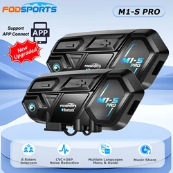 Fodsports-Oreillette Bluetooth M1S Pro pour moto, appareil de communication pour casque, intercom pour 8 motocyclistes, portée 2000m, étanche, sans fil, radio FM