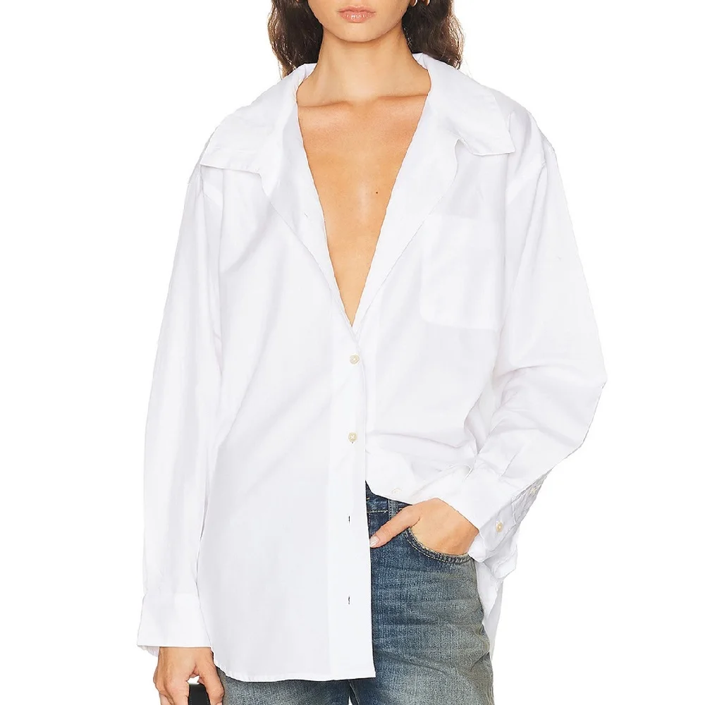 Summer 2026 Women's Fashion Shirt – Pure Cotton, Single-Breasted, High-Neck, Loose-Fit Cardigan Top Y2K Style / Versatile bra