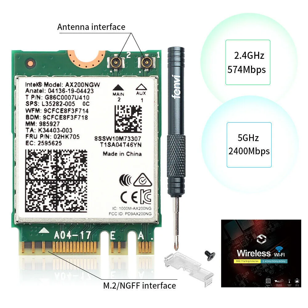 

Intel AX200 Wireless WiFi 6 Card Dual Band 802.11ax AX200 wifi Bluetooth Adapter -