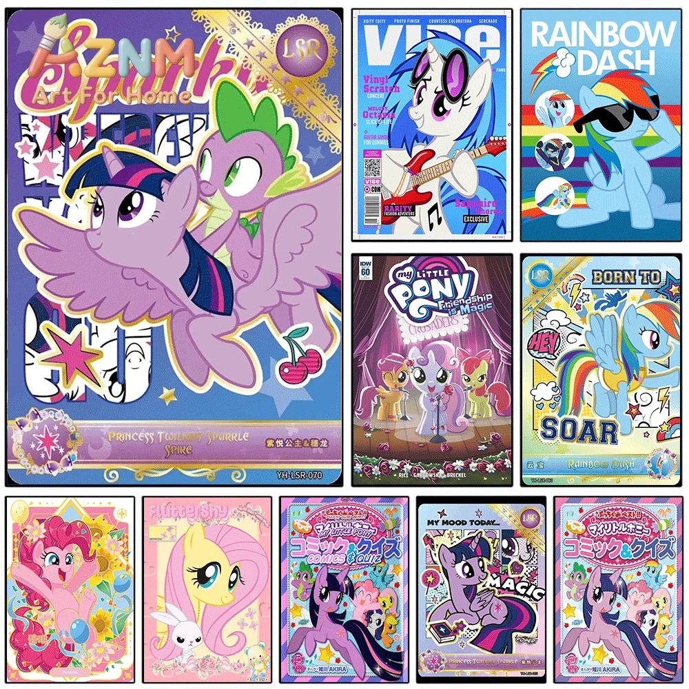 AZNM My Little Pony Magazine Cover Canvas Painting, Frameless Canvas Wall Art, Cartoon Character Wall Painting for Bedroom Liv