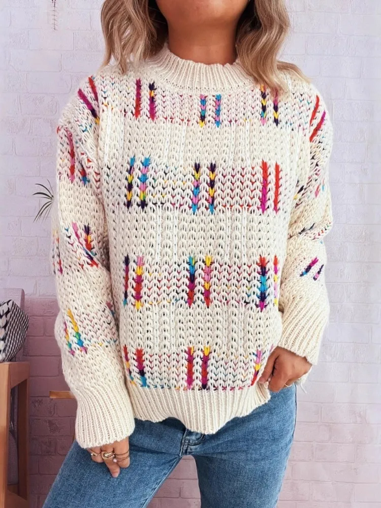 

Осень 202, женский свитер с оборками, вязаный пуловер в полоску с длинными рукавами, женский повседневный свитер, зимний джемпер Sueter Mujer