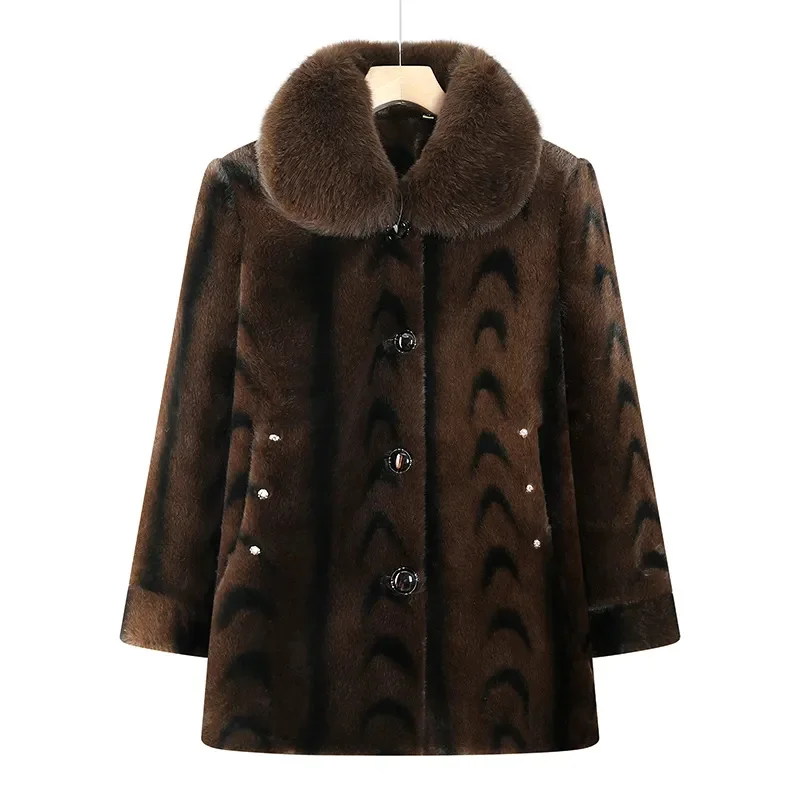 Women Winter Jacket Imitation Mink Fleece Coat New Fashion Loose Warm Fur One Piece Coat Middle aged Female Faux Fur Jacket 5XL