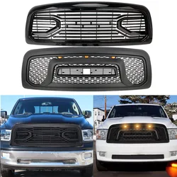Raptor Style Replacement Front Mesh Grille with LED Light fit for Dodge Ram 1500 2009 2010 2011 2012 /Glossy Black/Matte Black