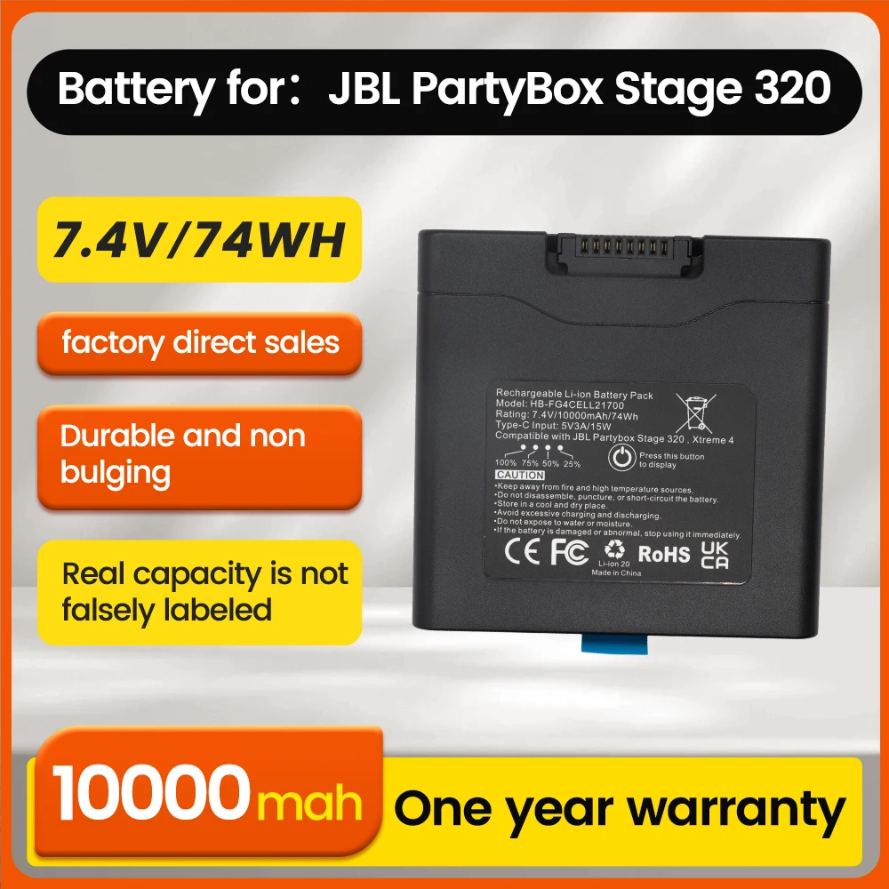 

BNN For JBL Xtreme 4 PartyBox Stage 320 Camera battery 10000mah for JBL Stage 320 + Fast Charging Port Type C for JBL Xtreme4