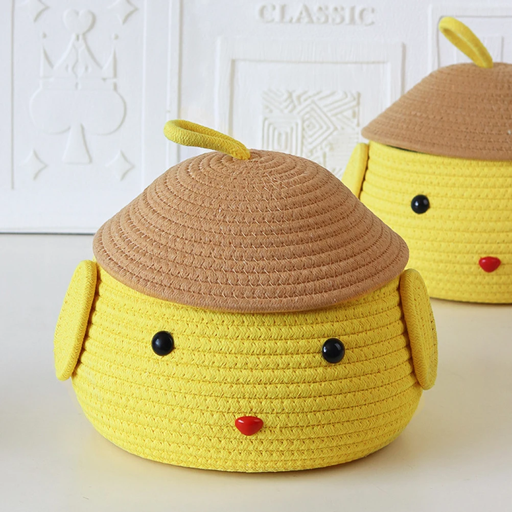 

Chick Shape Egg Cotton Rope Woven Household Storage Basket With Lid For Home Kitchen Wedding Fruit Drainage Organizing Basket